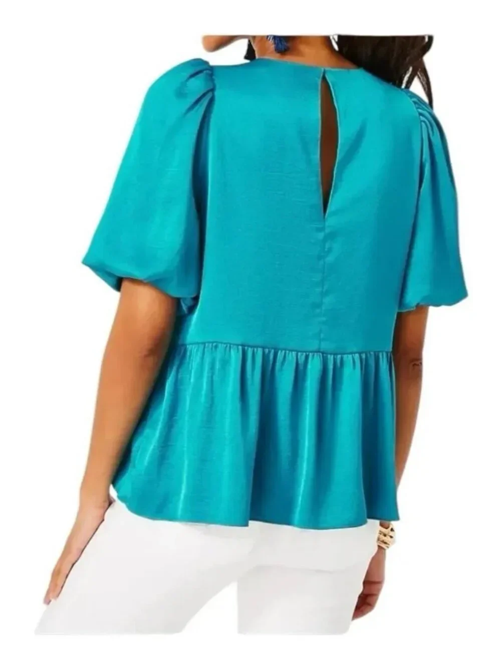 Lilly Pulitzer Blakelynn Blue Rhapsody Puff Sleeve Blouse Peplum Lined Top 16